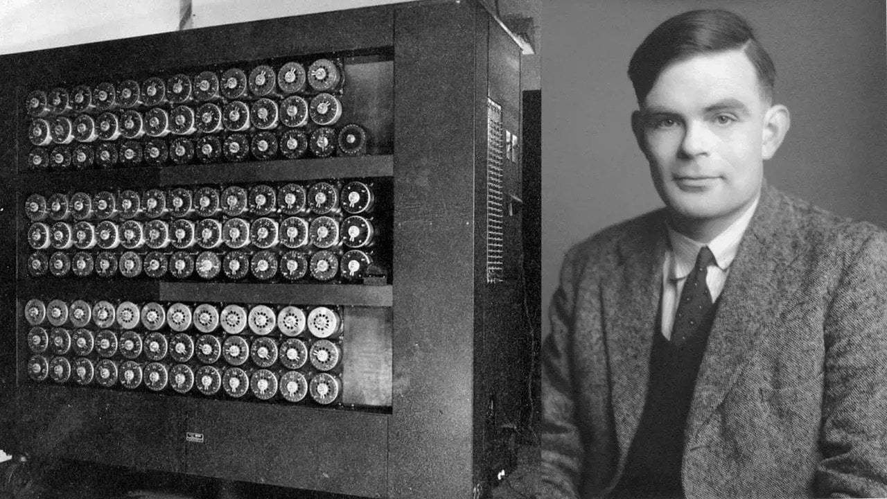 Alan Turing with his Turing machine